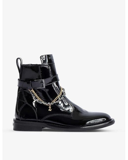 Zadig & Voltaire Laureen High Chain-detail Patent-leather Ankle Boots in  Black | Lyst Canada