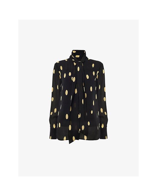 Whistles Black Polka-Dot Tie-Neck Woven Blouse