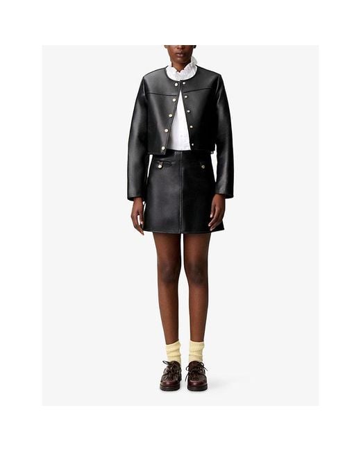 Claudie Pierlot Black Short High-Rise Leather Mini Skirt
