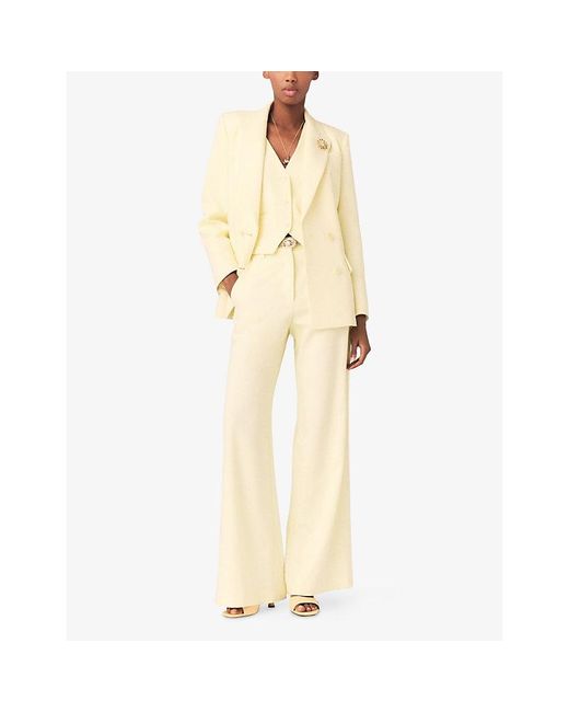 Maje Natural Brooch Double-Breasted Stretch-Woven Blazer