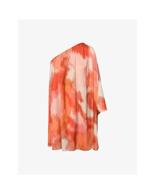 Twist & Tango Orange Eileen Graphic-print One-shoulder Satin Mini Dress