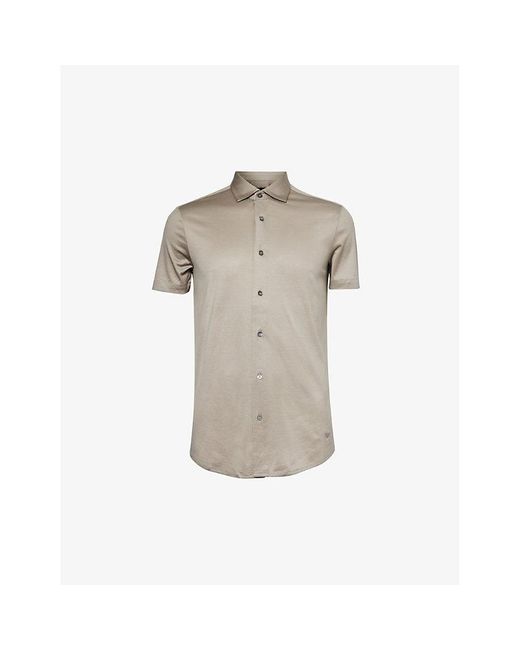 Emporio Armani Natural Logo-embroidered Regular-fit Woven-blend Shirt Xx for men
