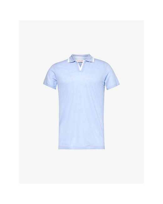 Orlebar Brown Blue Felix Contrast-trim Linen Polo Shirt for men