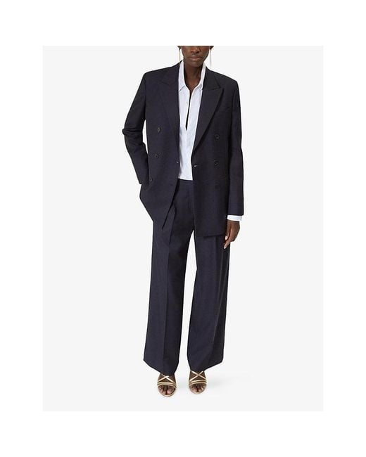 The Kooples Black Double-Breasted Notch-Lapel Wool Blazer