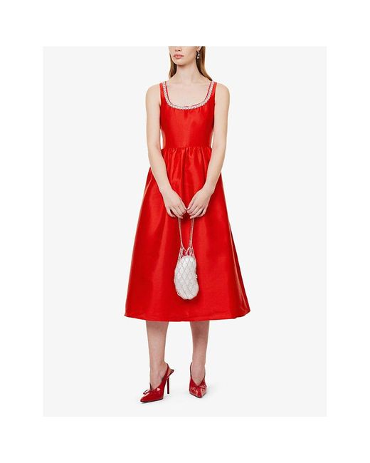 Self-Portrait Red Taffeta Gem-embellished Woven Midi Dress