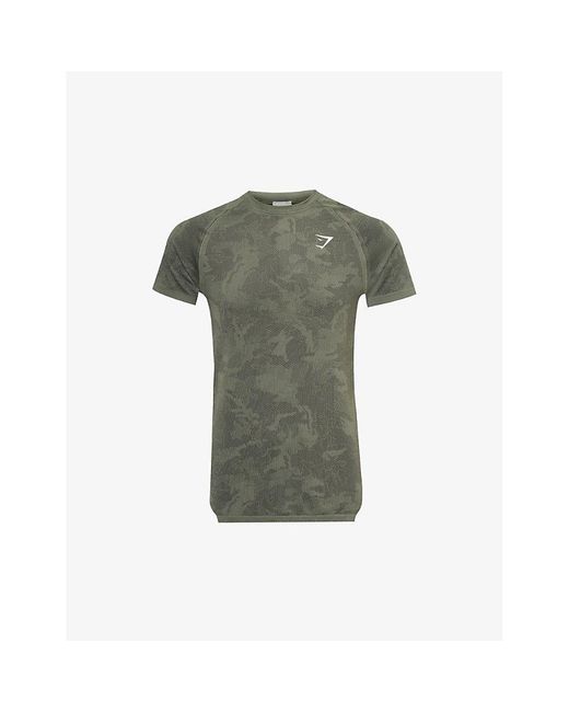 GYMSHARK Green Geo Seamless Logo-print Recycled Polyester-blend T-shirt for men