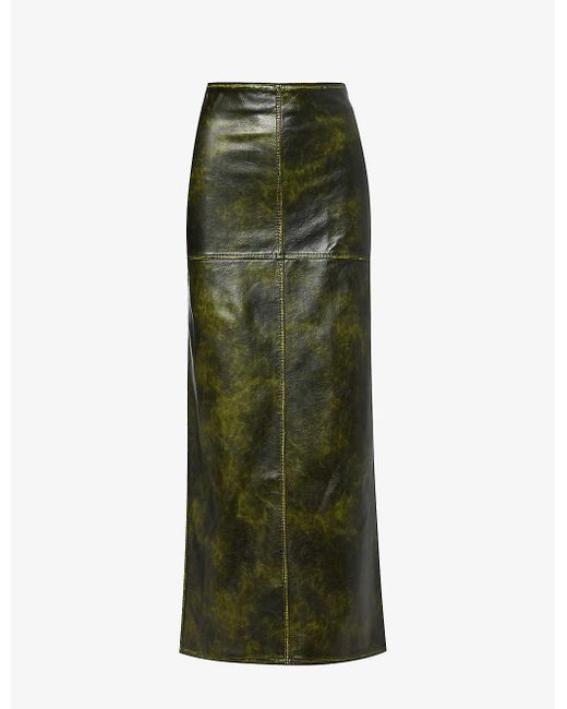 Jaded London Green Panelled Distressed Faux-leather Maxi Skirt