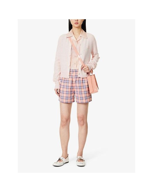 Acne Pink Flannel Check-print Cotton Short