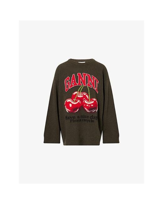 Ganni Red Oversized Logo Wool-Blend Jumper