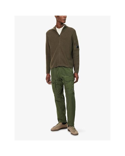 C P Company Brown Brand-Lens Zipped Cotton-Blend Cardigan for men