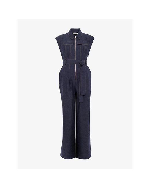 Phase Eight Blue Luiza Zip-Up Wide-Leg-Denim Jumpsuit