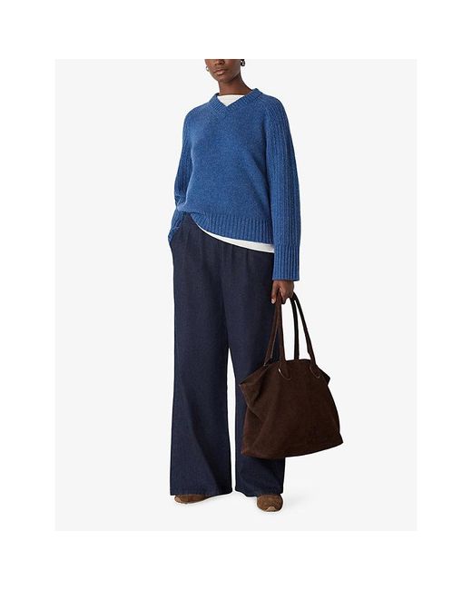 Whistles Blue V-Neck Knitted Wool Jumper