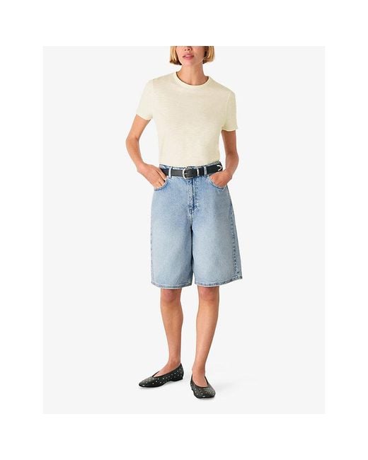 Whistles Natural Posie Double-Trim Short-Sleeve Cotton T-Shirt