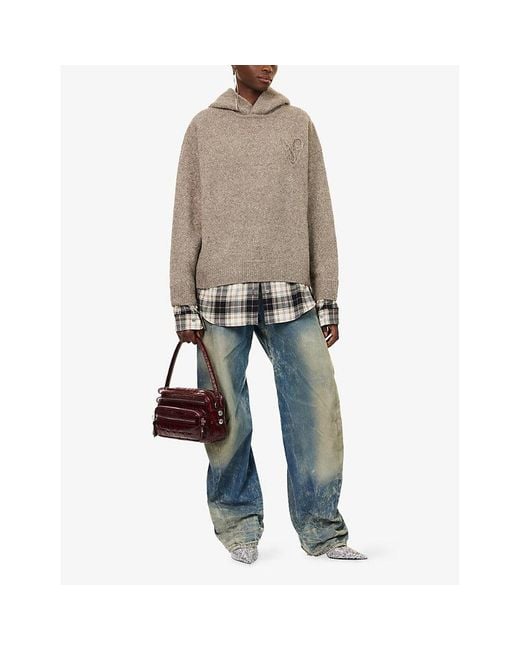 Acne Natural Contrast-Check-Print Relaxed-Fit Wool-Blend Hoodie