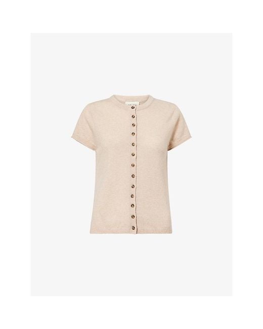 ME+EM Natural Short-Sleeve Knitted Cashmere Cardigan