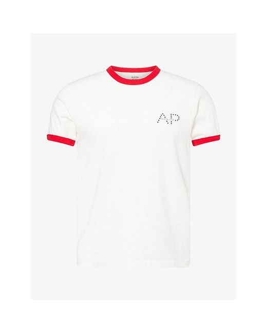 Austin Post White Ringer High Tail It Cotton T-Shirt for men