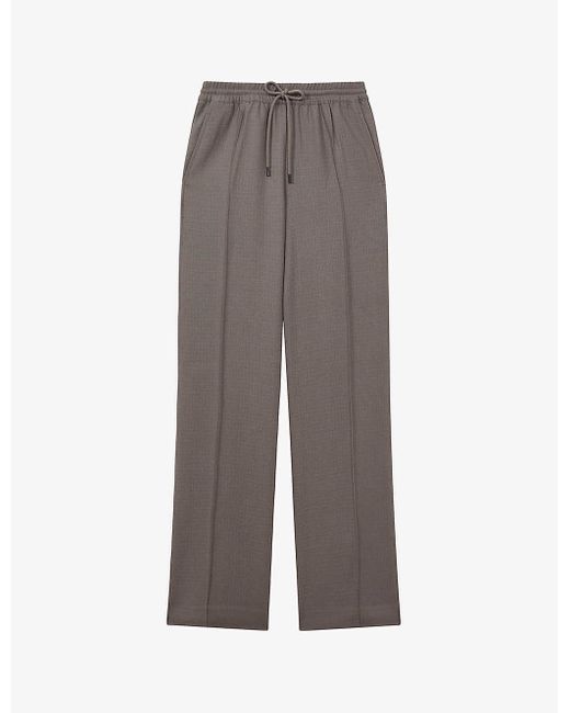 Reiss Gray Sunnie Elasticated-drawstring Wide-leg Mid-rise Woven Trousers 1