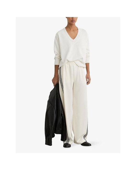 Reiss White Cherish V-Neck Cotton And Wool-Blend Jumper