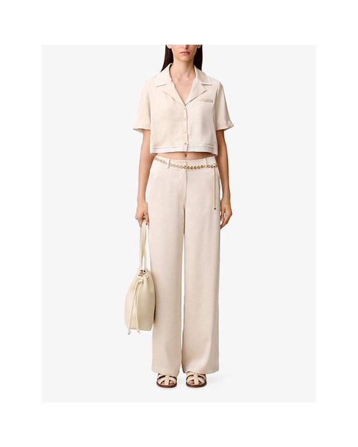 Claudie Pierlot Natural Boxy Short-Sleeve Satin Shirt