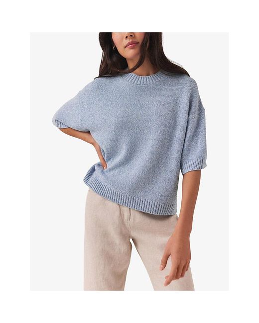 The White Company Blue Oversized Mouliné-knit Organic Cotton-blend T-shirt