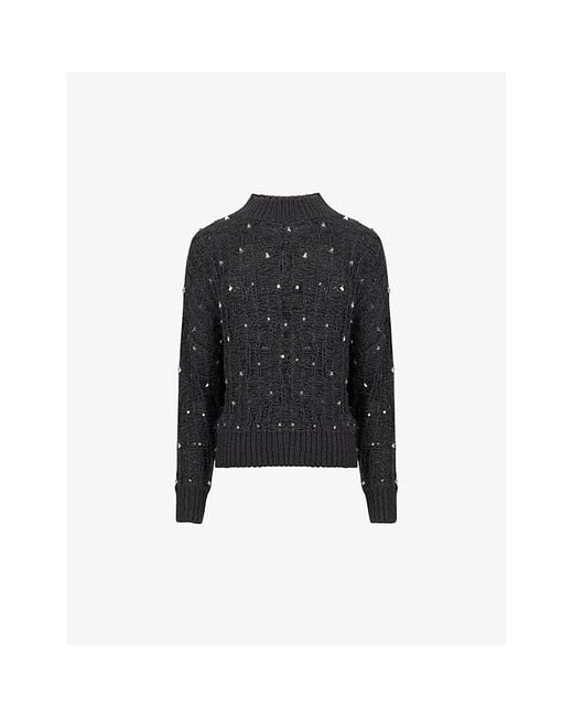 eem Black Metal-Embellished Long-Sleeve Knitted Jumper