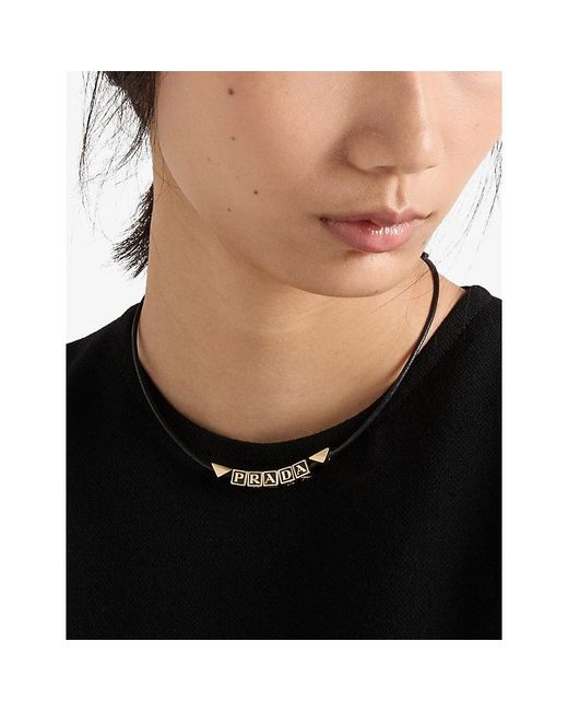 Prada White Logo Leather Choker