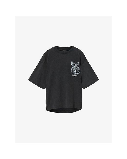 AllSaints Black Seraph Amelie Graphic-Print Cotton T-Shirt
