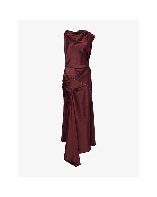 Victoria Beckham Purple Draped Slim-Fit Woven Midi Dress