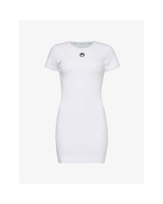 MARINE SERRE White Moon-embroidered Slim-fit Cotton-jersey Mini Dress