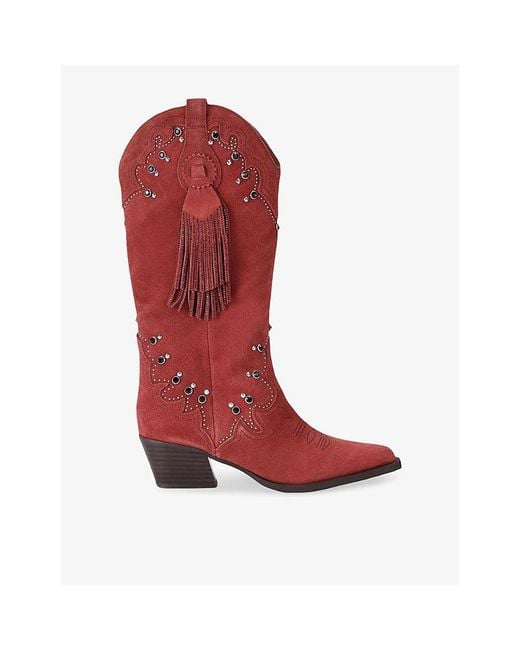 Kurt Geiger Red Oxford Western Tassel Suede Cowboy Boots