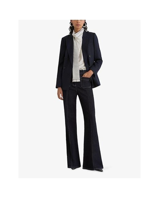 Reiss Gray Rina Striped Stretch-Woven Blouse
