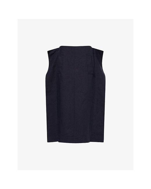 Khaite Blue Gorgi Tailored Linen Midi Skirt