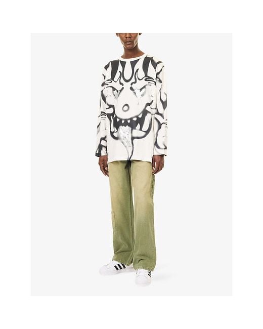 Y-3 White Graphic-Print Long-Sleeve Cotton T-Shirt for men
