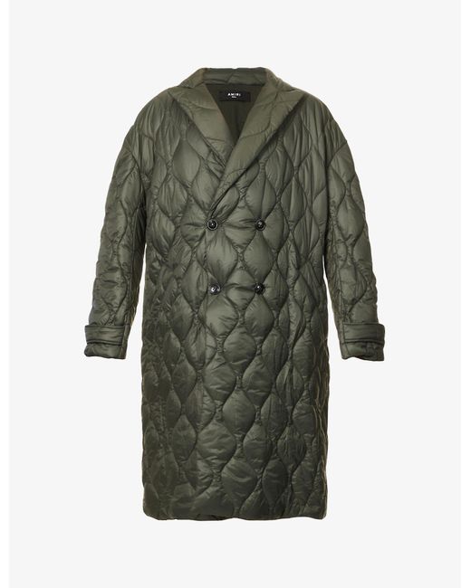 Amiri Synthetic Quilted Longline Shell Coat in Olive Green (Green
