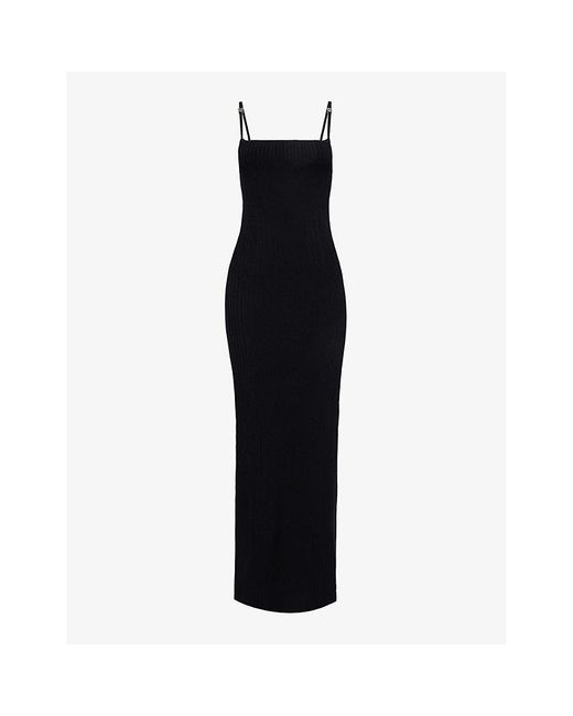 M I S B H V Black Sleeveless Split-hem Recycled Viscose-blend Maxi Dress