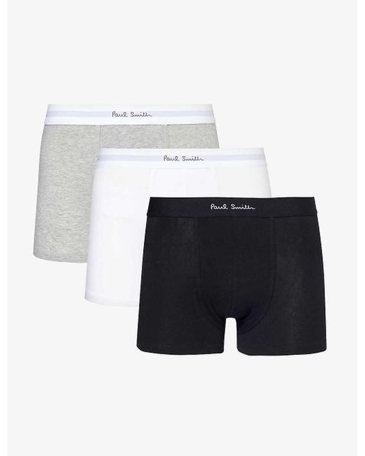 Paul Smith White Logo-waistband Pack Of Three Stretch-organic-cotton Trunk for men