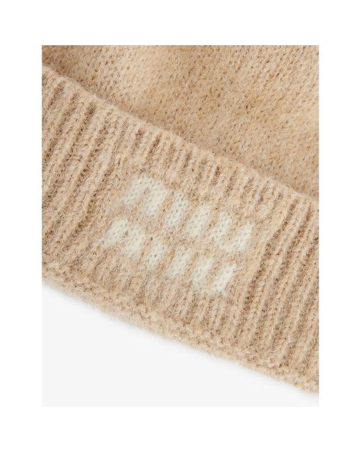 Miu Miu Natural Logo-Print Mohair-Wool Beanie Hat