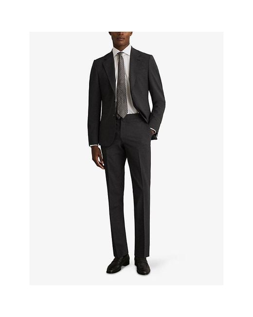 Reiss Black Promise Slim-Fit Wool-Blend Trousers for men