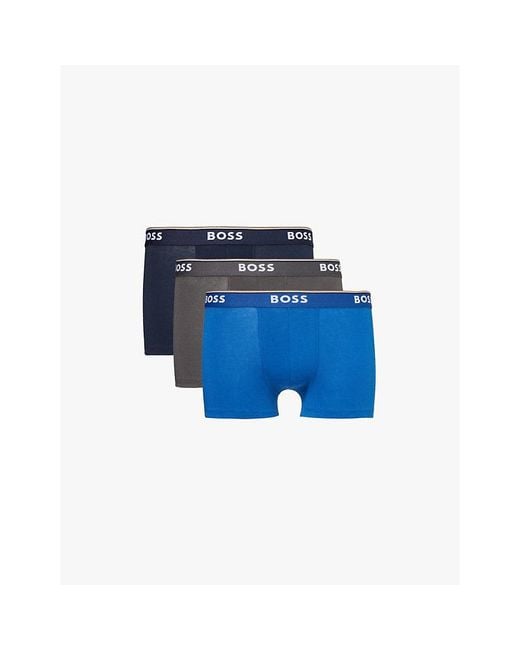 Boss Blue Branded Waistband Stretch-Cotton Boxer Trunks for men