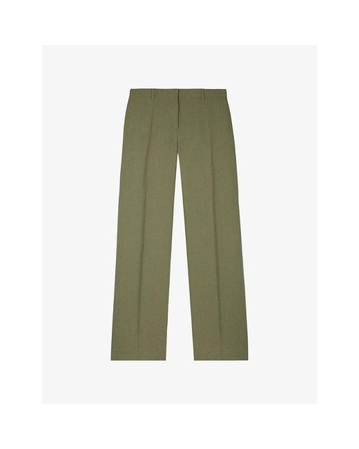 The Kooples Green High-Rise Straight-Leg Linen Trousers