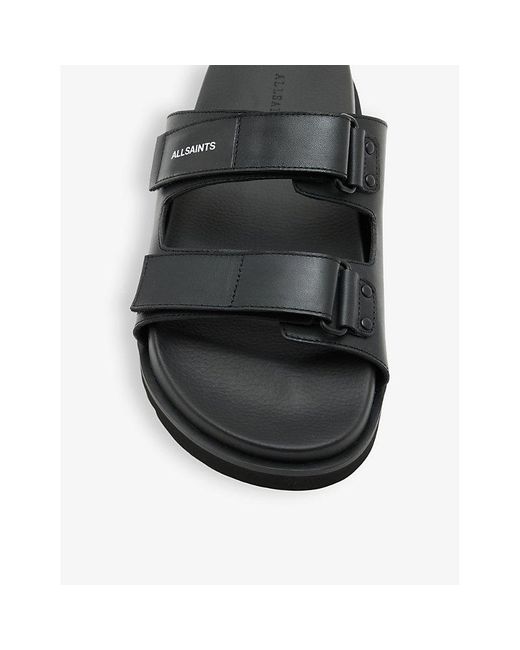 AllSaints Black Vex Logo-print Cow-leather Sandals for men