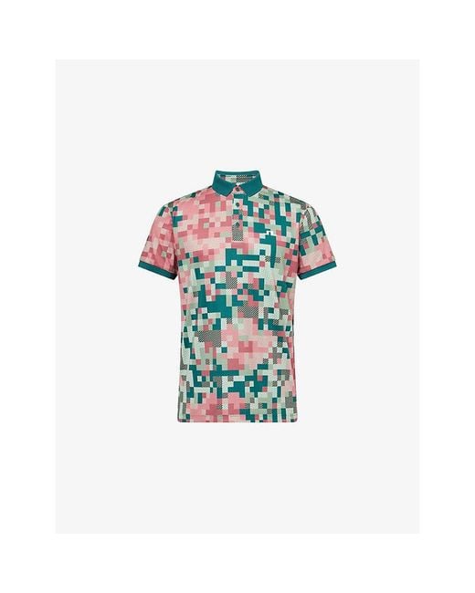 J.Lindeberg Blue Bridger Tour-Print Woven Polo Shirt for men