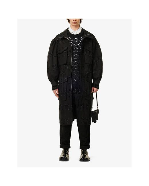 Simone Rocha Black Bow-pattern Relaxed-fit Cotton-twill Coat for men