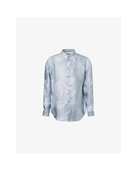 Giorgio Armani Blue Printed Long-Sleeve Silk Shirt for men