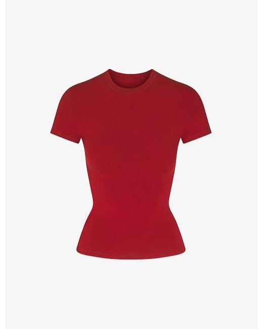 Skims Red Cotton Jersey Round-neck Stretch-cotton Jersey T-shirt Xx