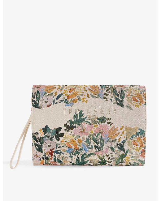Ted Baker Natural Abbbi Painted-meadow Logo-debossed Faux-leather Clutch