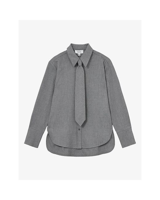 Reiss Gray Rosaria Neck-Tie Stretch-Woven Shirt