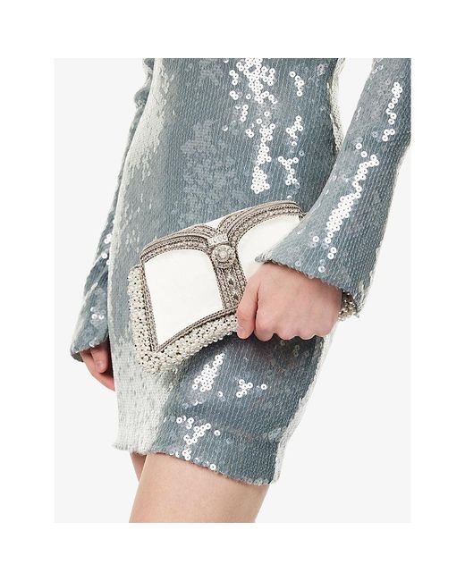 Mae Cassidy White Crystal-embellished Metal Clutch Bag