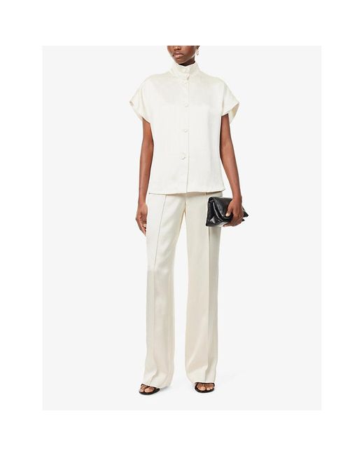 Another Tomorrow White Pintuck High-rise Straight-leg Satin Trousers