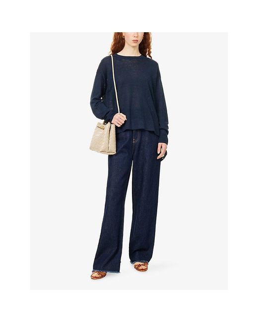 Max Mara Blue Yarn Long-Sleeve Linen-Knit Jumper